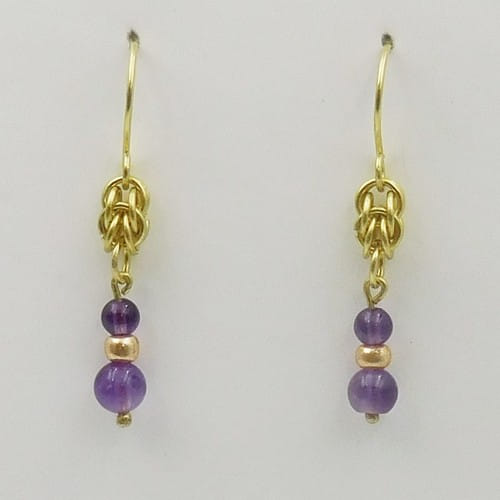 Click to view detail for DKC-1145 Earrings Chain Link Brass and Amethyst $60